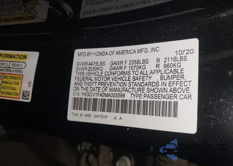 2021 Honda Accord Sport Special Edition from USA, damaged, VIN 1HGCV1F40MA005599